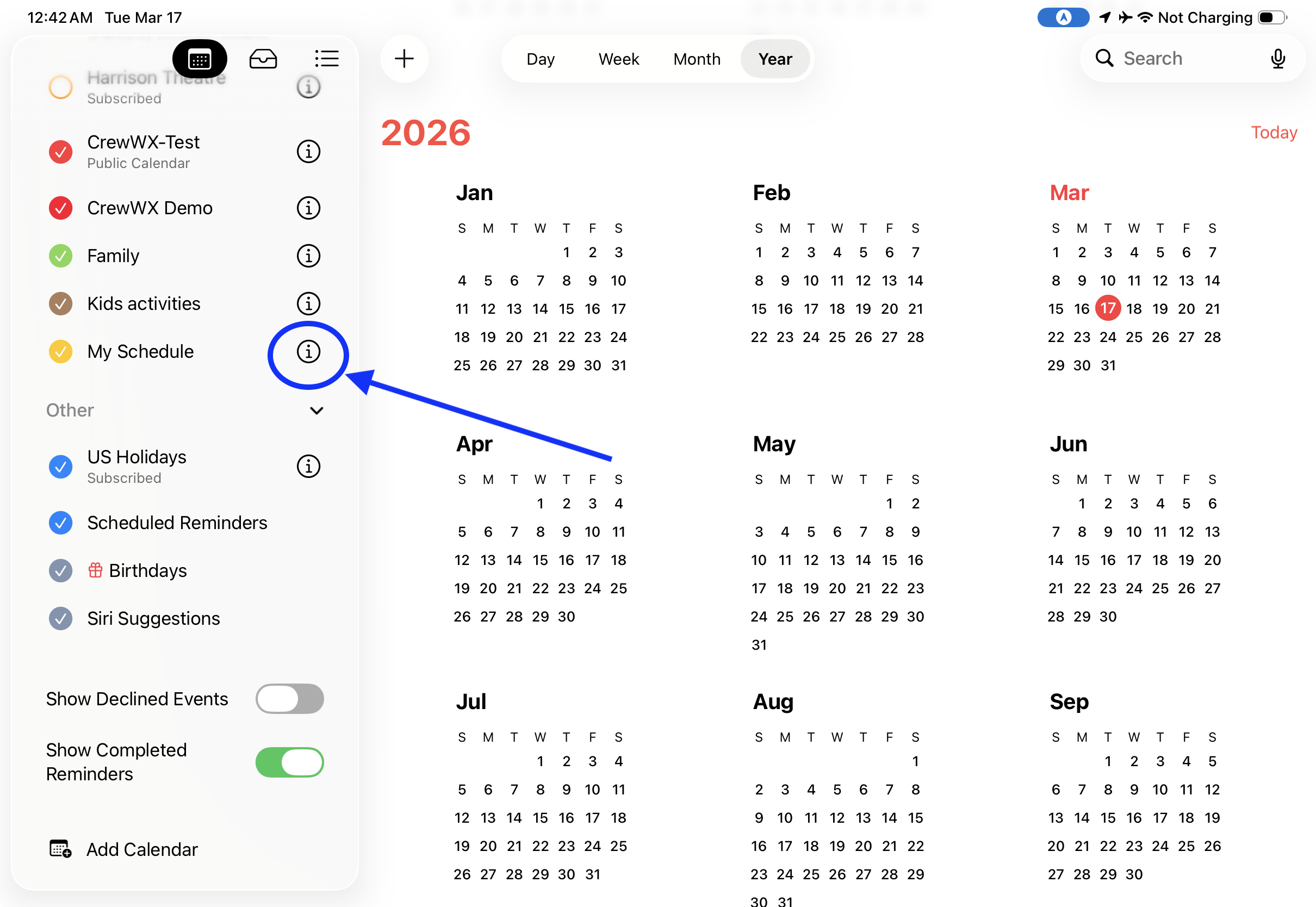 Find and select the calendar